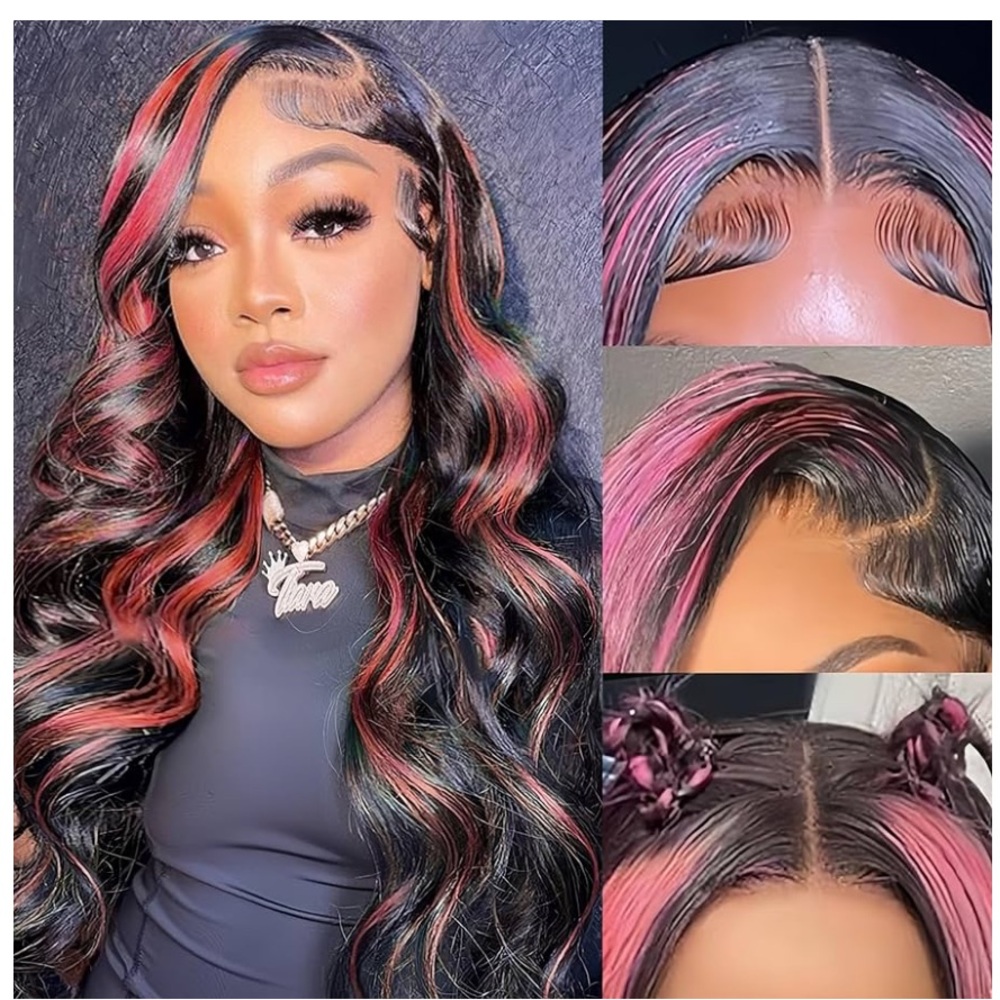Ombre glueless Wig Human Hair 1B/Pink 5x 5 Skunk